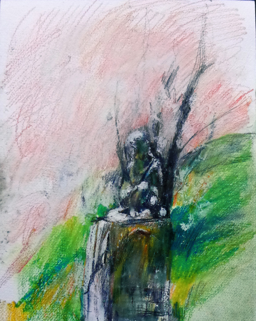 Kneeling Boy in Green-Wood by Cemetery